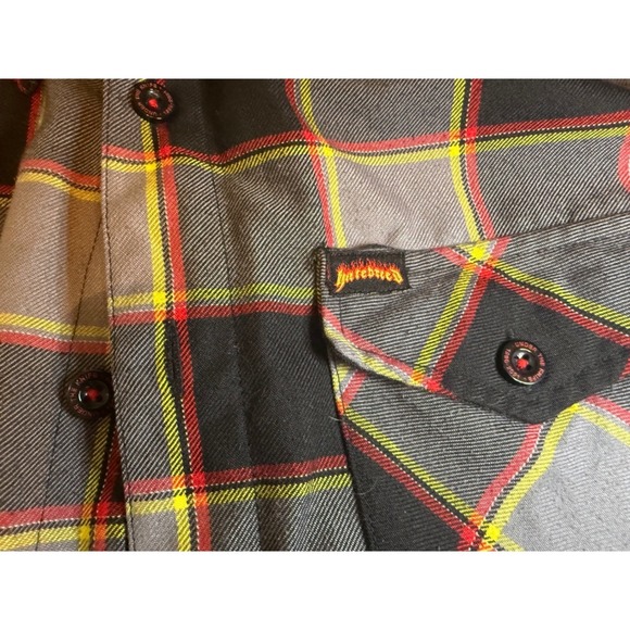 Dixxon Flannel Co Hatebreed Under The Knife Plaid Shirt Mens Grey Red Black - Picture 8 of 16